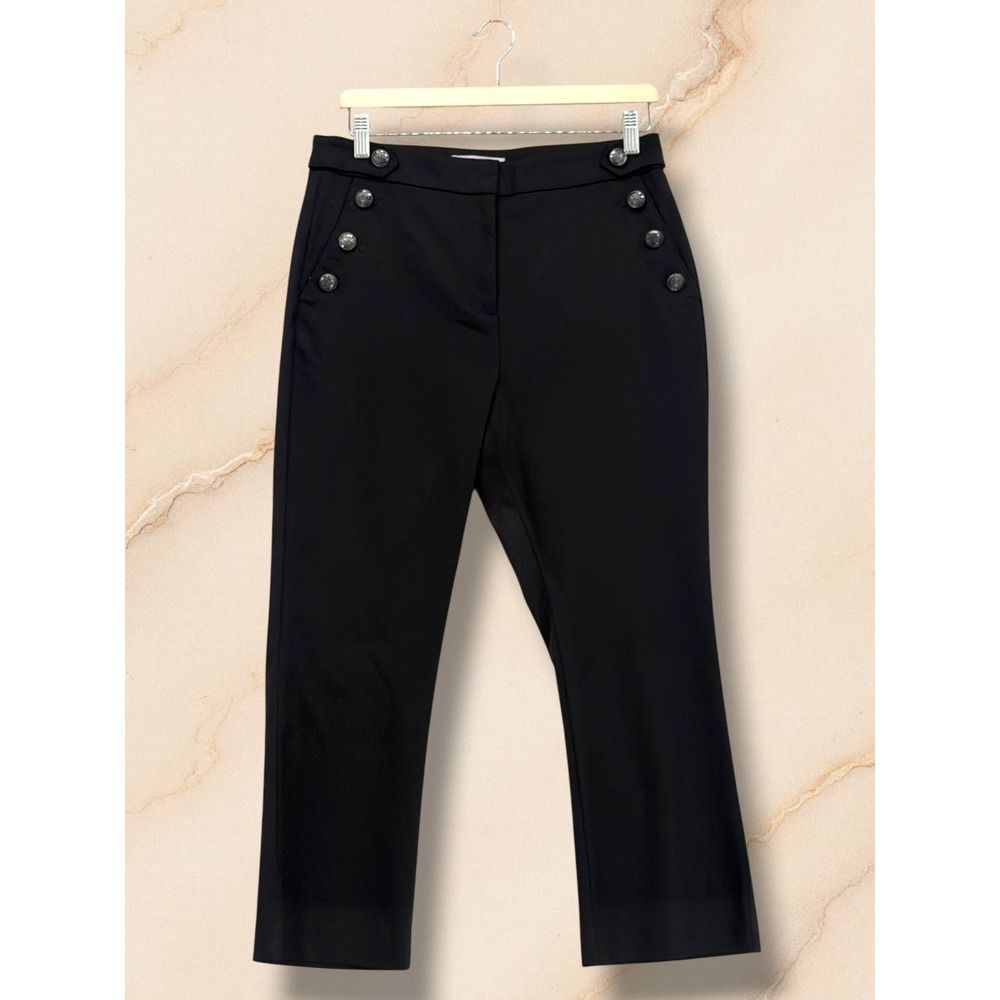 LOFT Curvy Sailor Button Black Cropped Flare Pants 10P